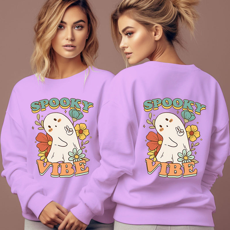 Women's Spooky Vibe Print Hoodies Fashion Cartoon Flower Gho
