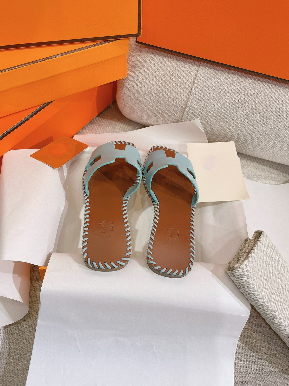 0RAN SANDAL Braided Calfskin BLUE SKY