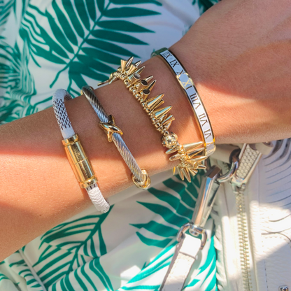 Black and White Roman Numerals Bangle Bracelet - Stainless Steel