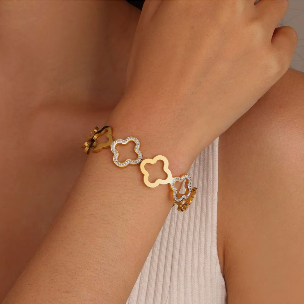 Clover Cuff Glam Bracelet - Stainless Steel