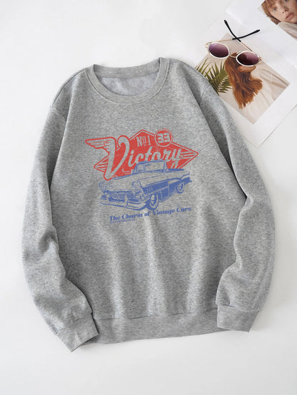 Women's Print Thermal Lined Crew Neck Loose Pullover Long sleeve shirt