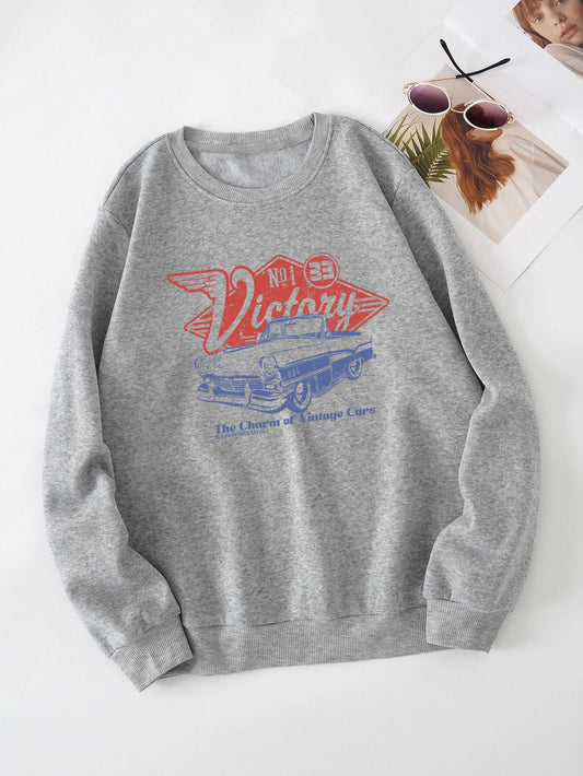Women's Print Thermal Lined Crew Neck Loose Pullover Long sleeve shirt