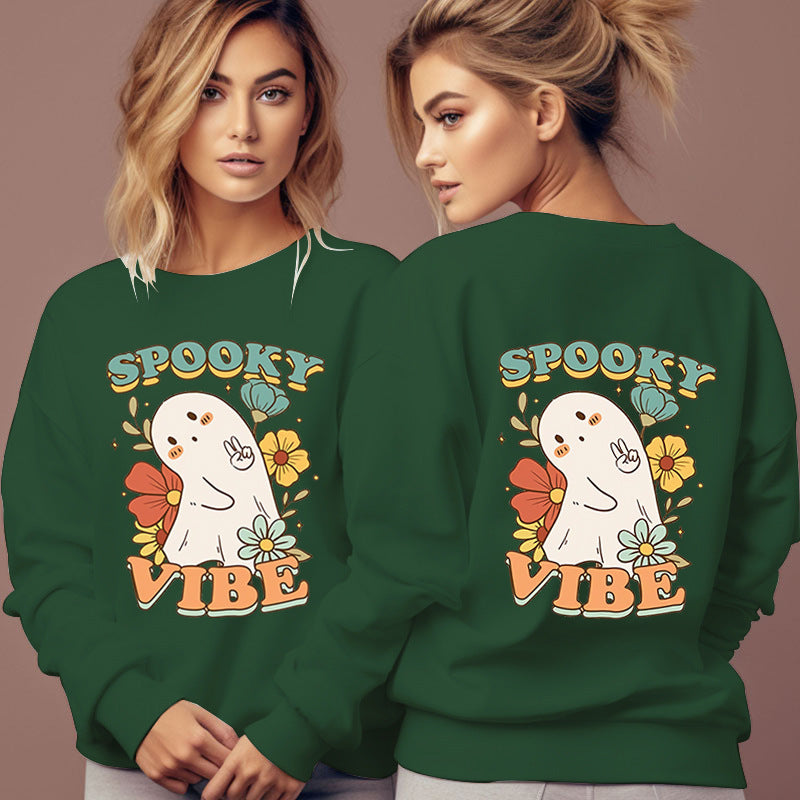Women's Spooky Vibe Print Hoodies Fashion Cartoon Flower Gho