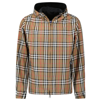 Burberry 'Stanford' Zip-Up Check Reversible Hooded Jacket Black & Check