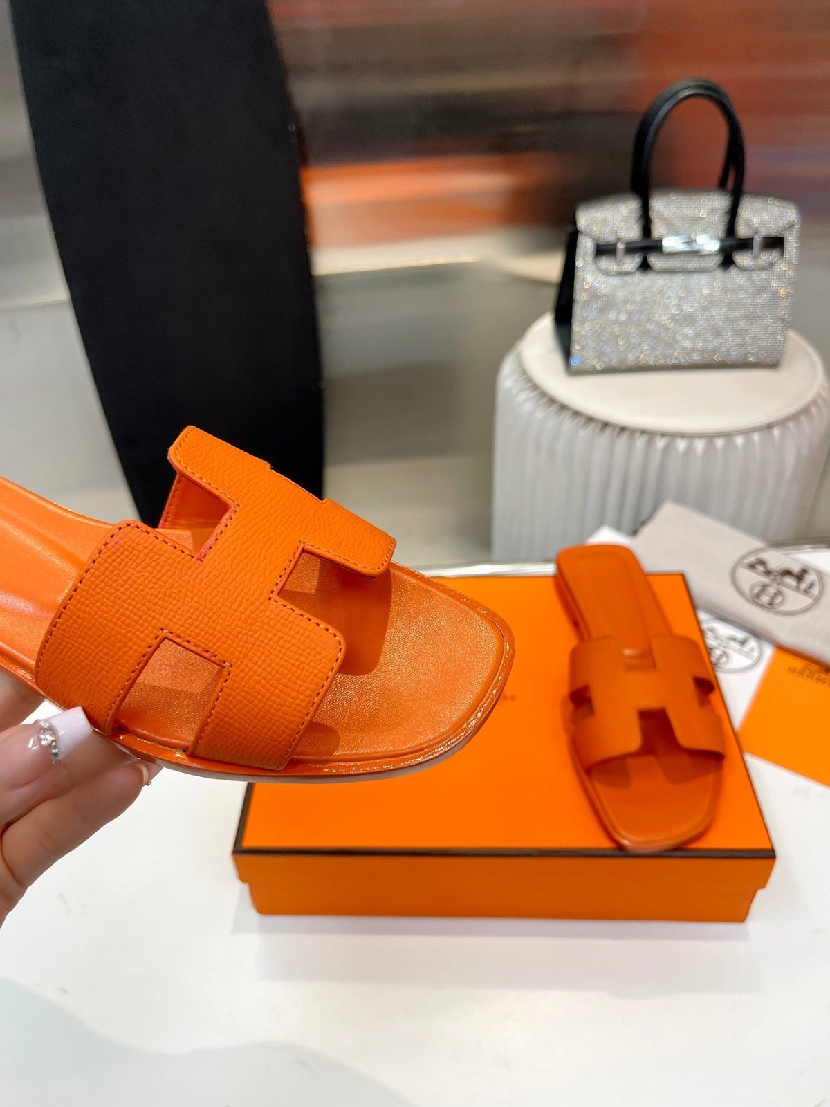 0ran sandal orange swift calfskin